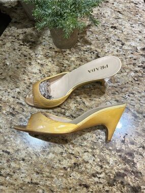 Prada Patent Leather Ombre Print Slides Open-Toe Mules Heels 38